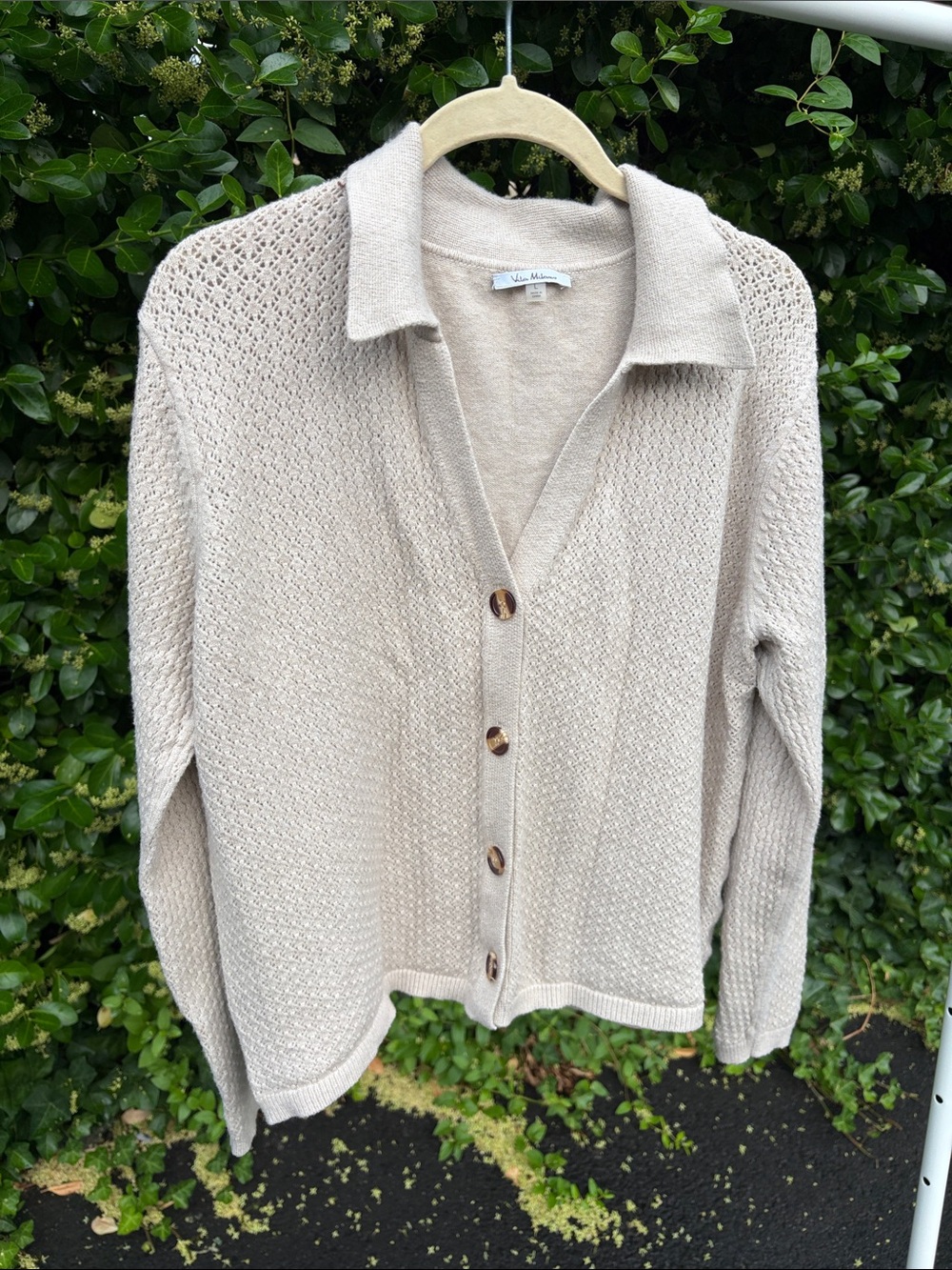 Beige Collared Button-Up Sweater